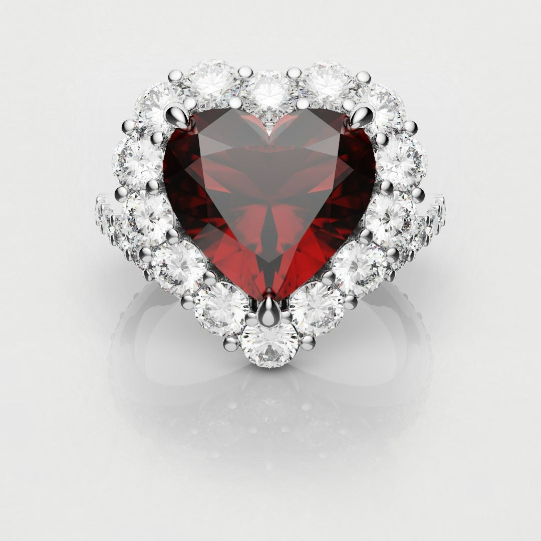 3ct Heart Shaped Ruby and Diamond Cluster Engagement Ring
