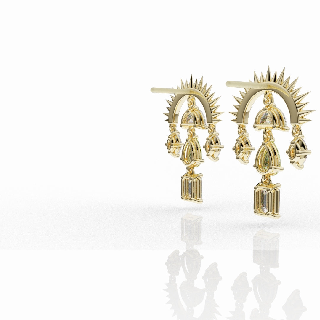 Luxury handcrafted earrings with natural fancy yellow diamonds set in a bold sunburst silhouette.
