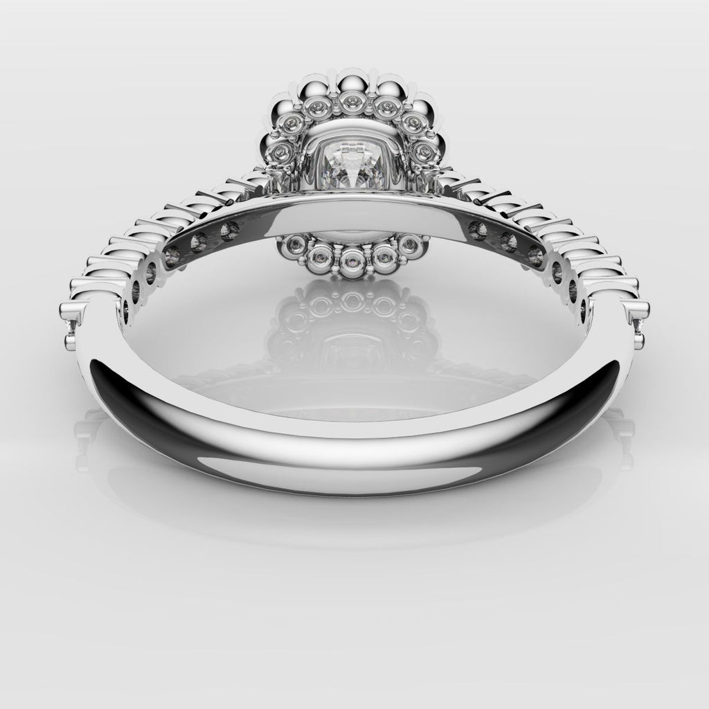 Cushion Cut Diamond Halo Engagement Ring - Shared Claw Setting