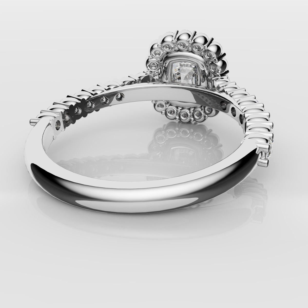 Cushion Cut Diamond Halo Engagement Ring - Shared Claw Setting