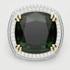 Cushion Cut Green Emerald Three Row Pavé Engagement Ring