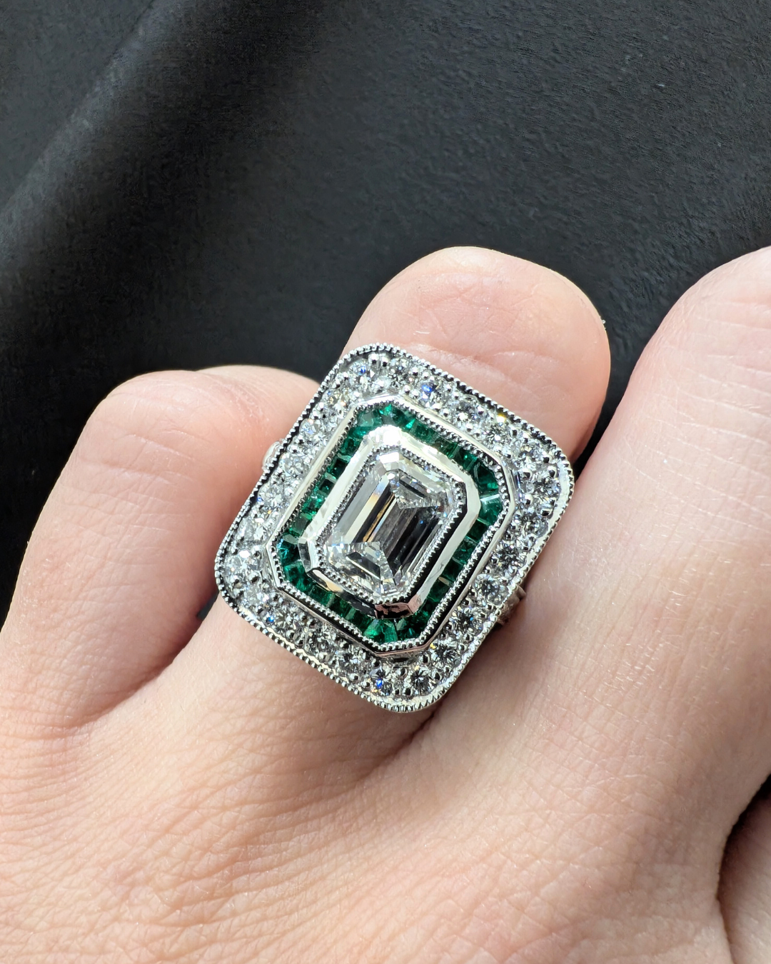 Emerald Cut Double Halo Art Deco Engagement Ring