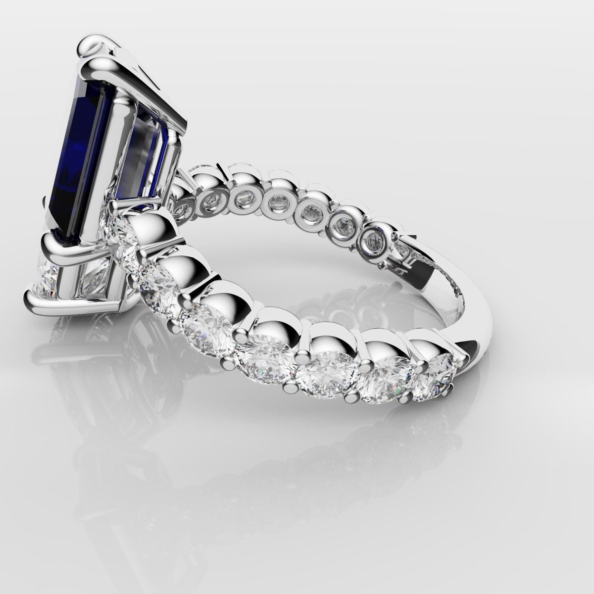 Emerald Cut Sapphire and Cushion Cut Diamond Toi Et Moi Engagement Ring