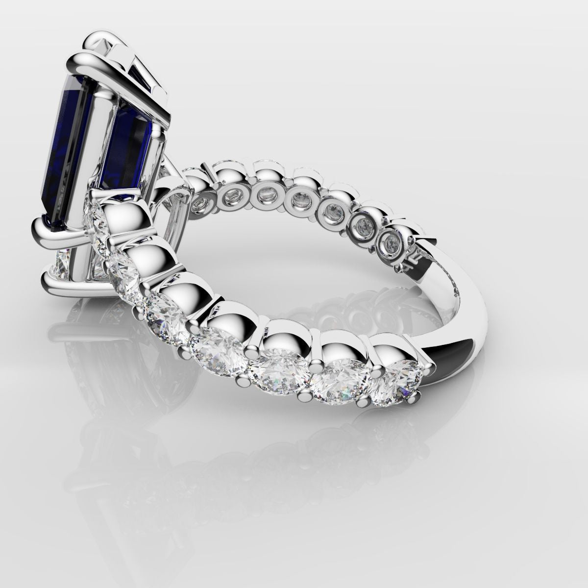 Emerald Cut Sapphire and Cushion Cut Diamond Toi Et Moi Engagement Ring