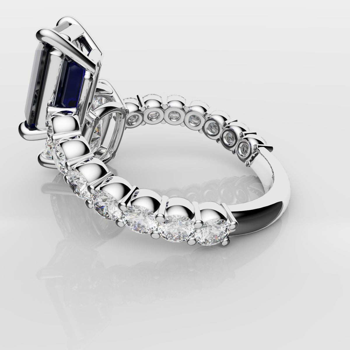 Emerald Cut Sapphire and Cushion Cut Diamond Toi Et Moi Engagement Ring