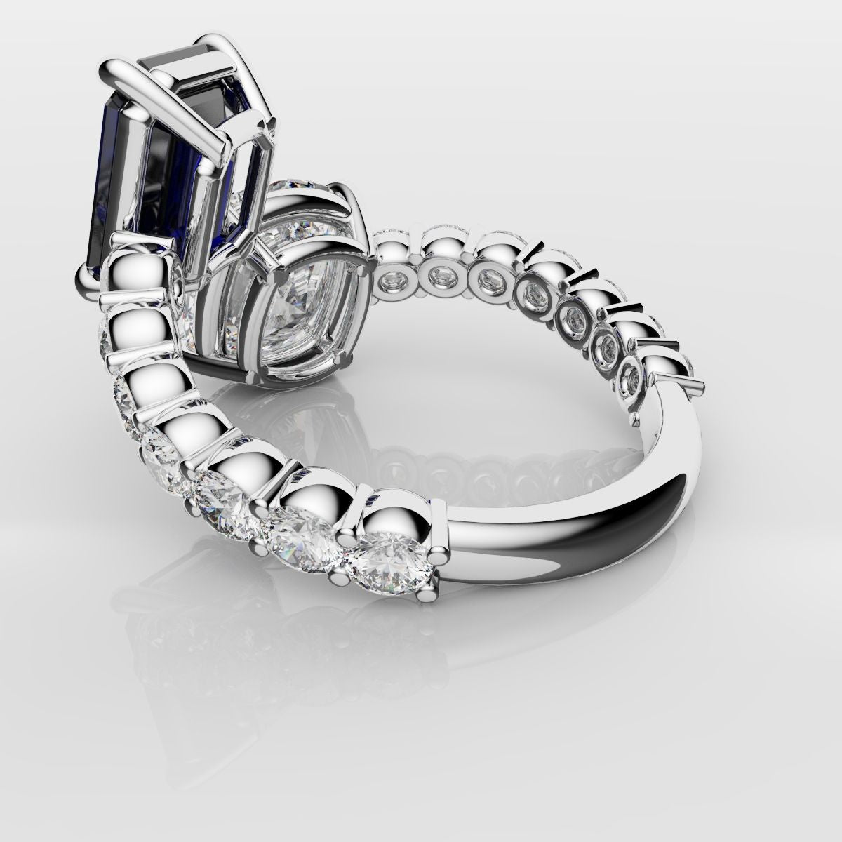 Emerald Cut Sapphire and Cushion Cut Diamond Toi Et Moi Engagement Ring