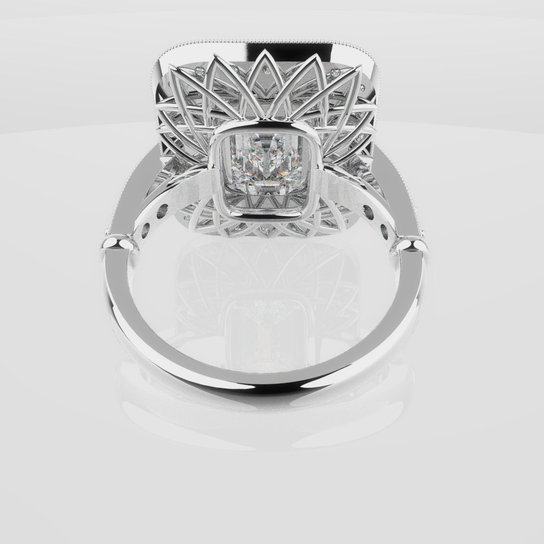 Emerald Cut Double Halo Art Deco Engagement Ring