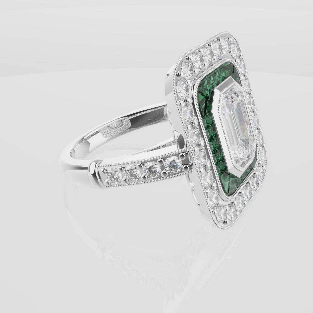 Emerald Cut Double Halo Art Deco Engagement Ring