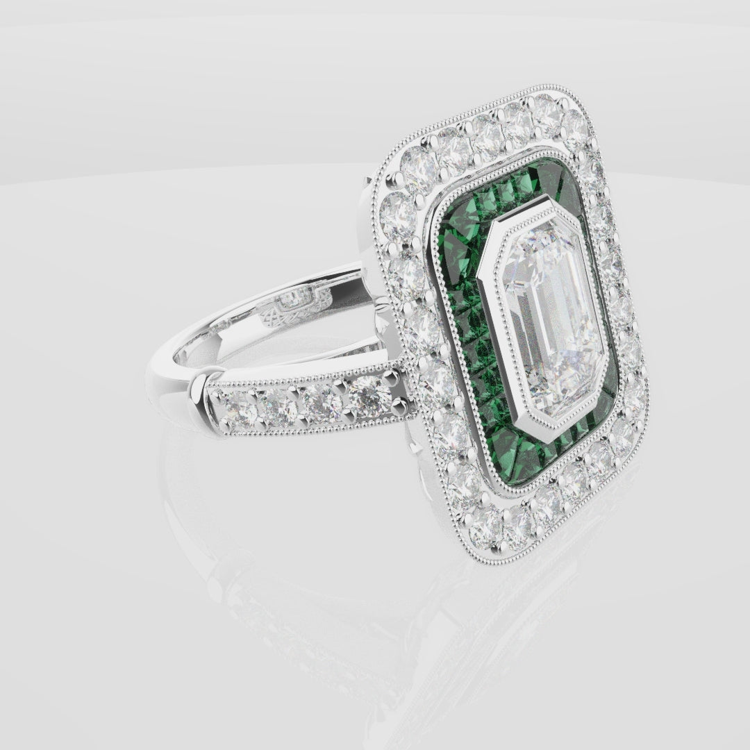 Emerald Cut Double Halo Art Deco Engagement Ring