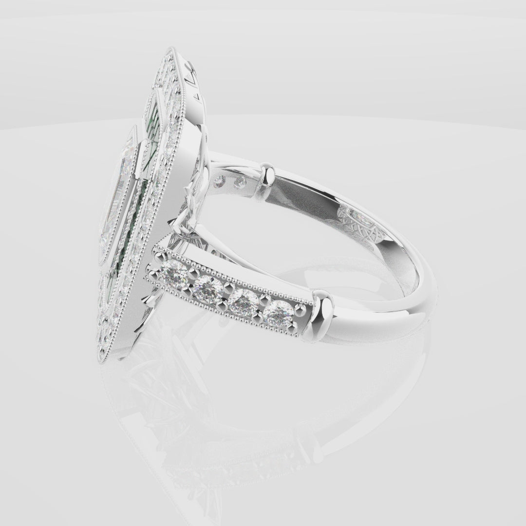 Emerald Cut Double Halo Art Deco Engagement Ring