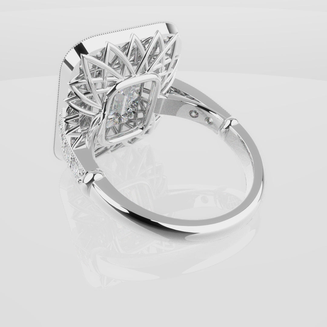 Emerald Cut Double Halo Art Deco Engagement Ring