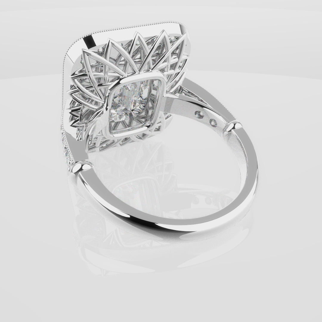 Emerald Cut Double Halo Art Deco Engagement Ring