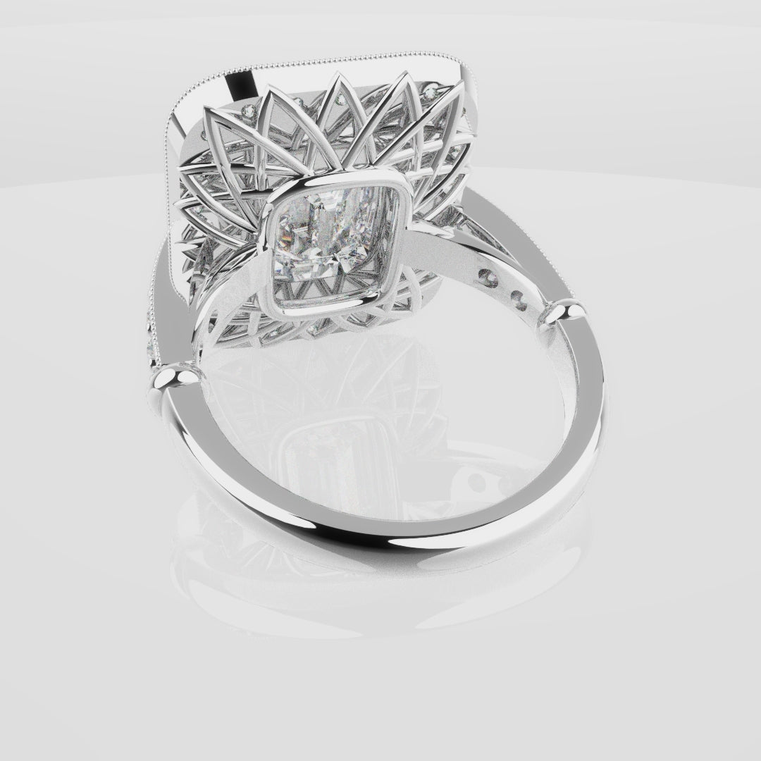Emerald Cut Double Halo Art Deco Engagement Ring