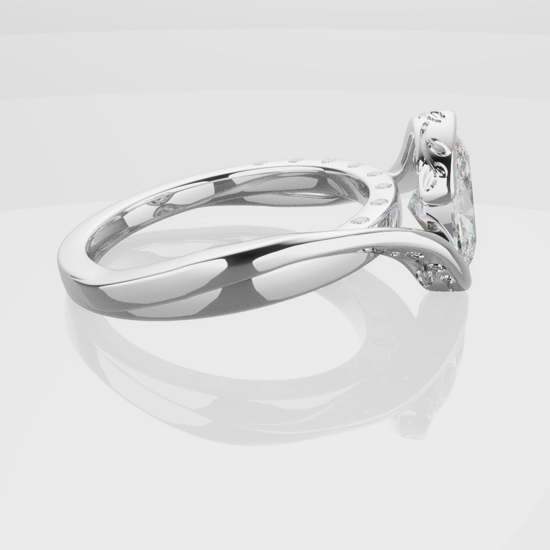 Flowing Vine Oval Diamond Engagement Ring with Hidden Diamonds