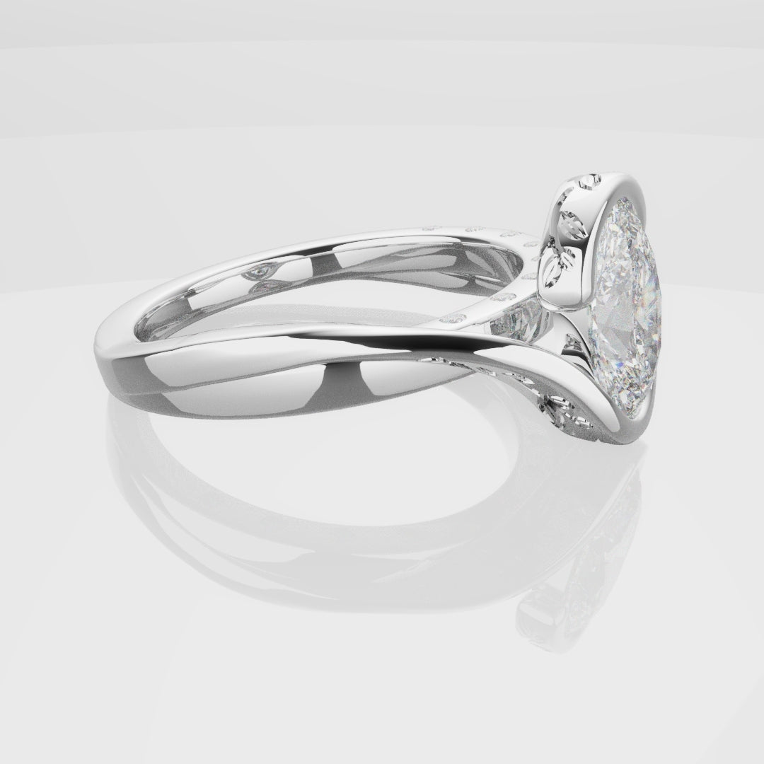 Flowing Vine Oval Diamond Engagement Ring with Hidden Diamonds