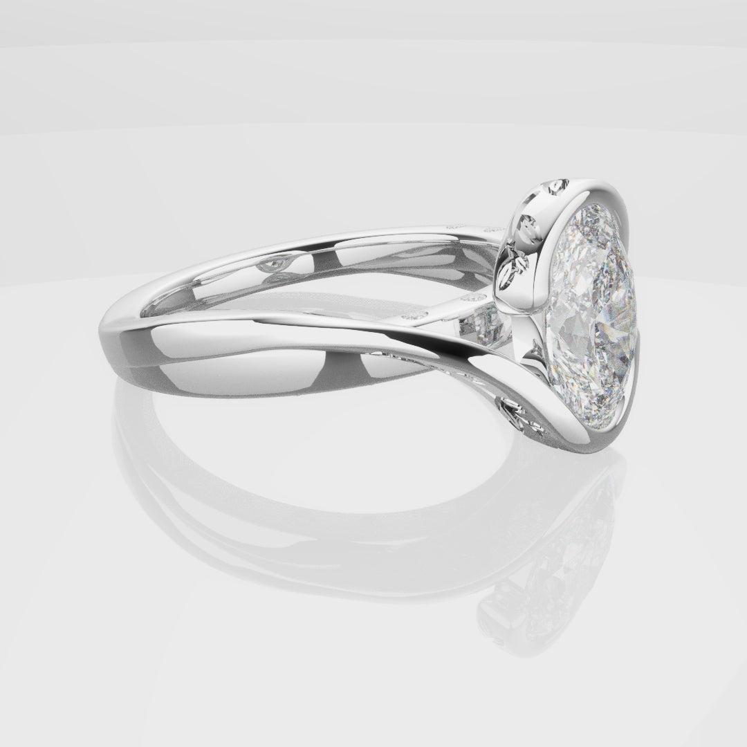 Flowing Vine Oval Diamond Engagement Ring with Hidden Diamonds