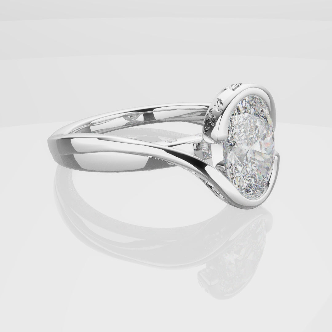 Flowing Vine Oval Diamond Engagement Ring with Hidden Diamonds