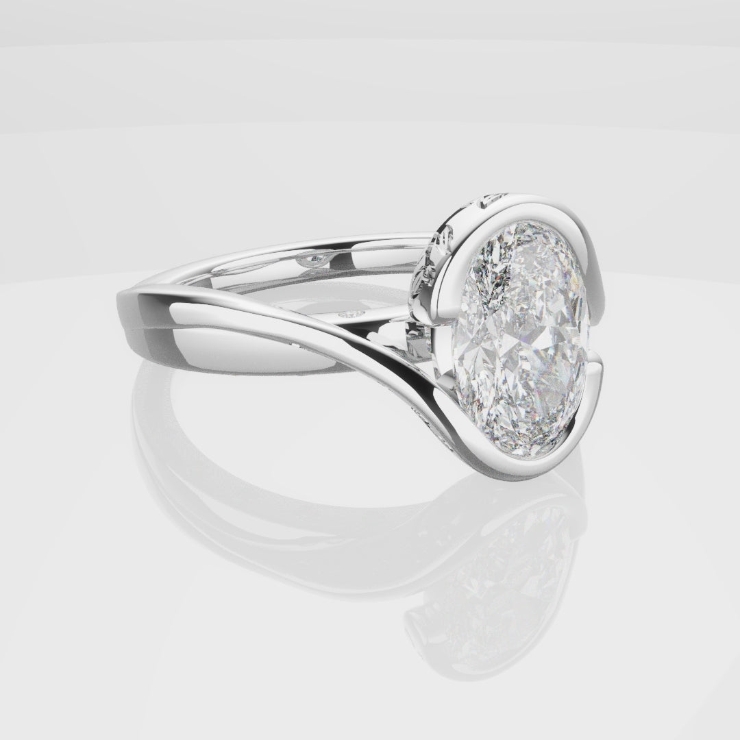 Flowing Vine Oval Diamond Engagement Ring with Hidden Diamonds