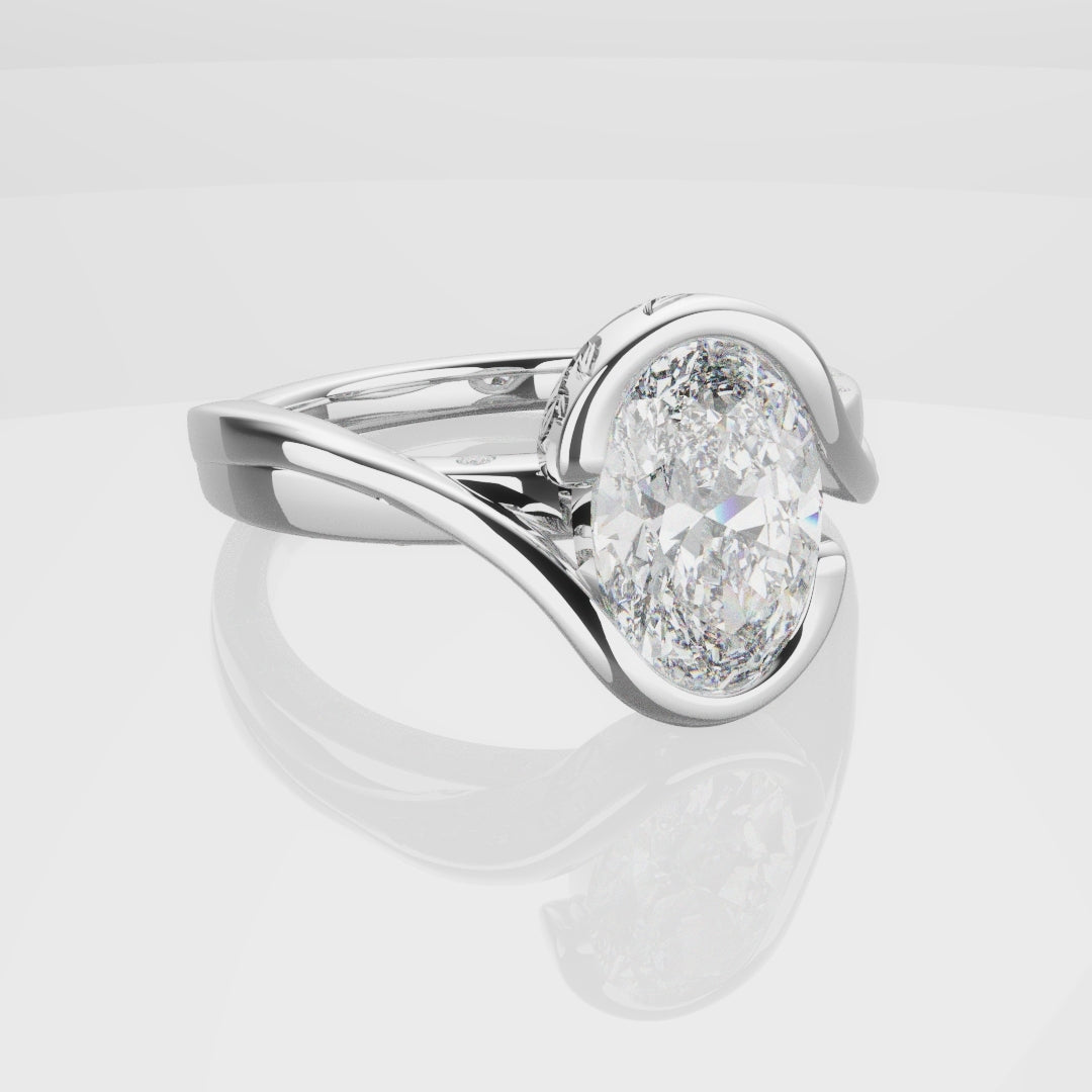 Flowing Vine Oval Diamond Engagement Ring with Hidden Diamonds