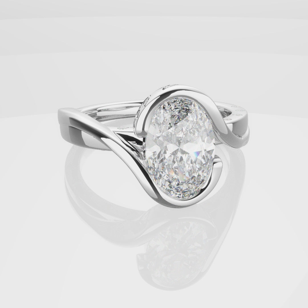 Flowing Vine Oval Diamond Engagement Ring with Hidden Diamonds