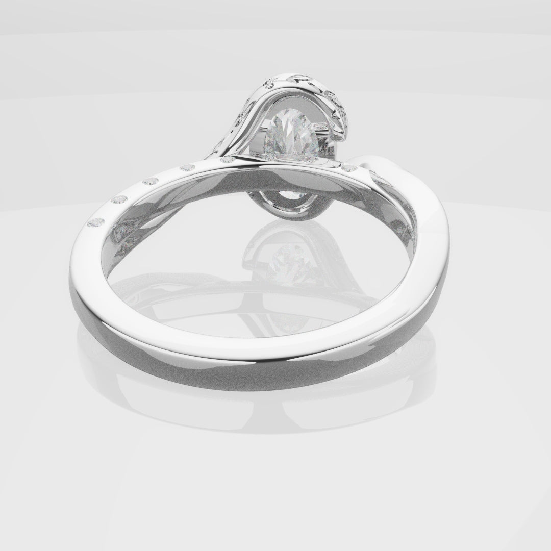 Flowing Vine Oval Diamond Engagement Ring with Hidden Diamonds