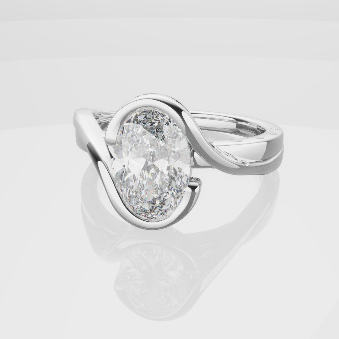 Flowing Vine Oval Diamond Engagement Ring with Hidden Diamonds