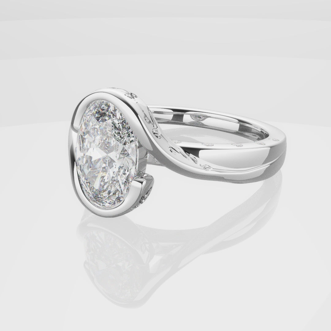 Flowing Vine Oval Diamond Engagement Ring with Hidden Diamonds