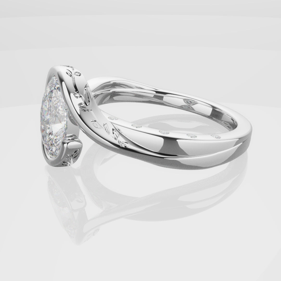 Flowing Vine Oval Diamond Engagement Ring with Hidden Diamonds
