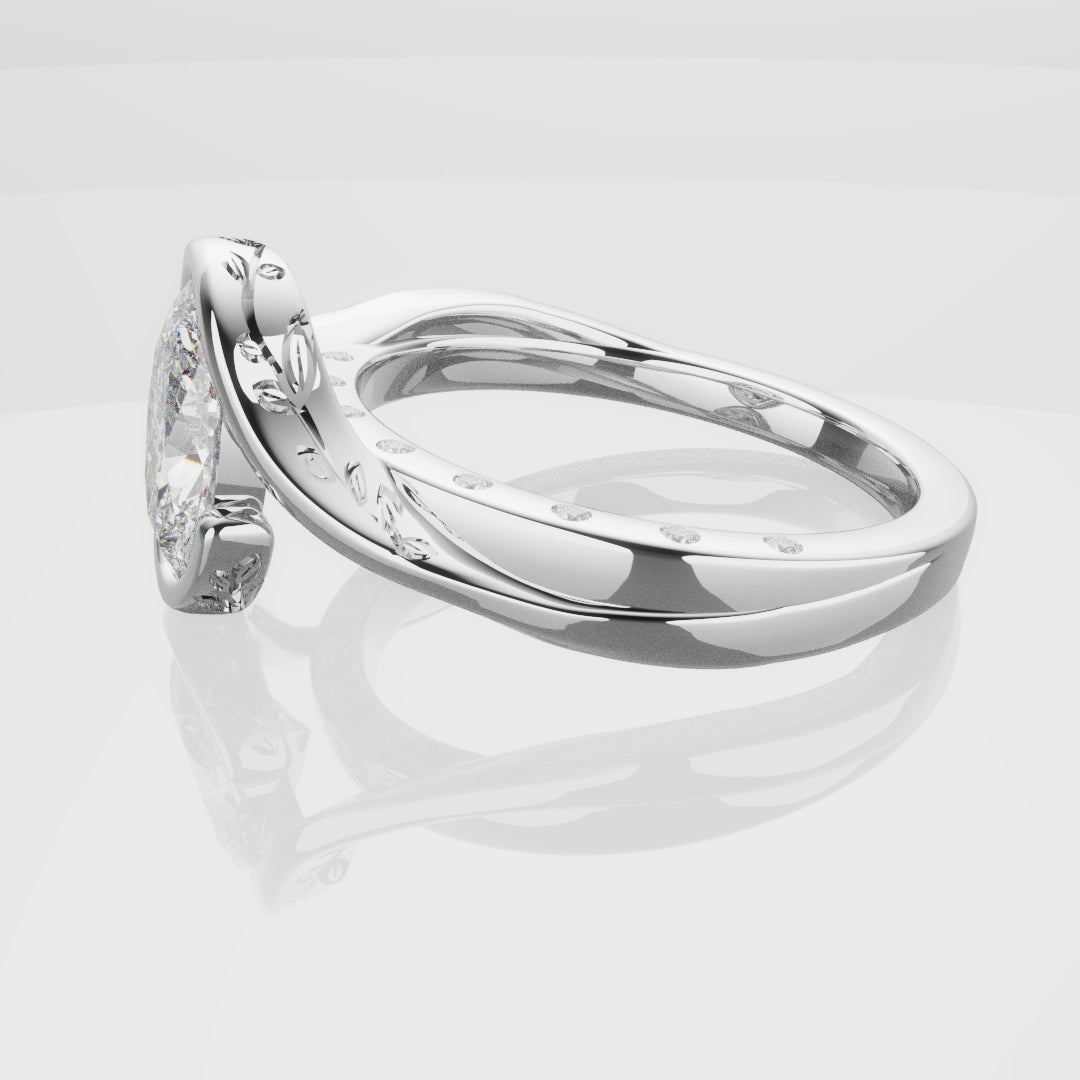 Flowing Vine Oval Diamond Engagement Ring with Hidden Diamonds