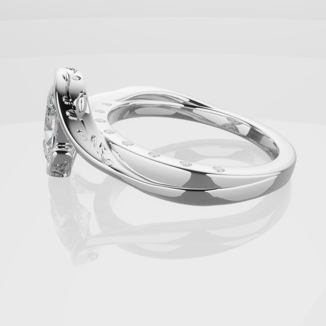 Flowing Vine Oval Diamond Engagement Ring with Hidden Diamonds