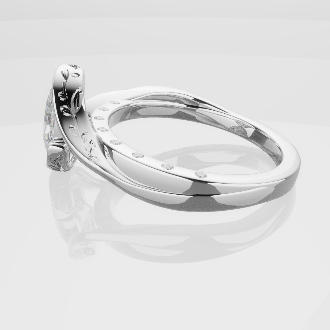 Flowing Vine Oval Diamond Engagement Ring with Hidden Diamonds