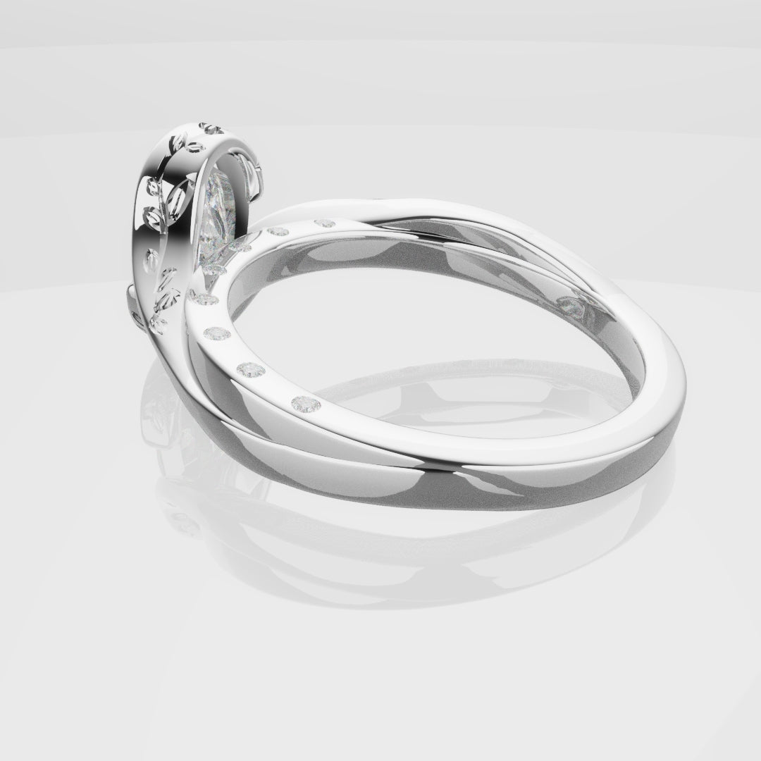 Flowing Vine Oval Diamond Engagement Ring with Hidden Diamonds