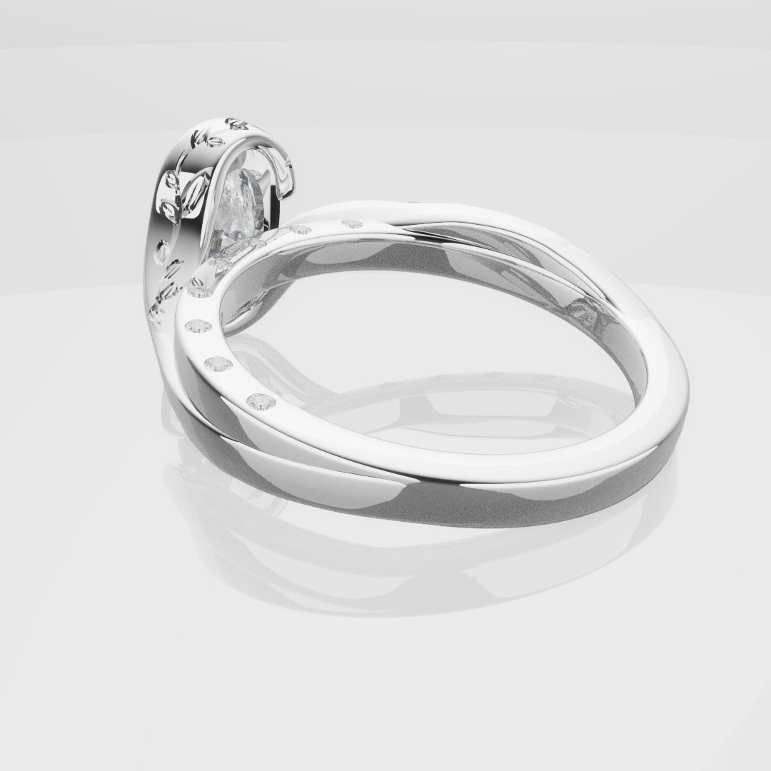 Flowing Vine Oval Diamond Engagement Ring with Hidden Diamonds