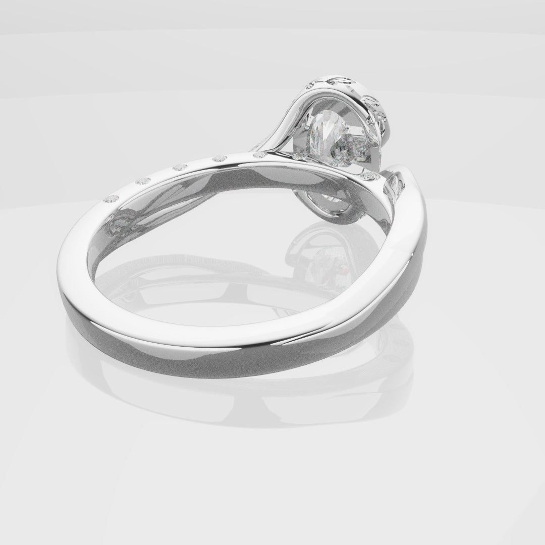 Flowing Vine Oval Diamond Engagement Ring with Hidden Diamonds