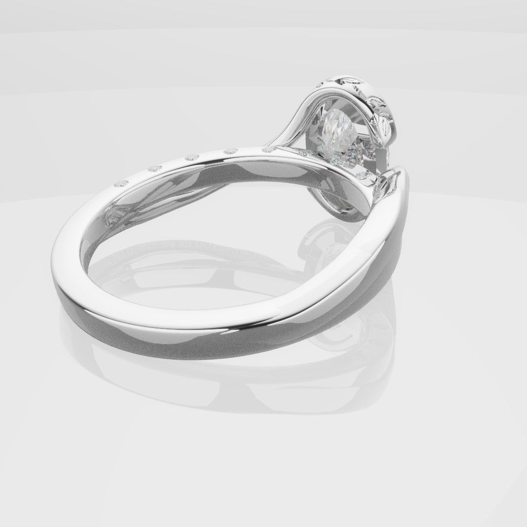 Flowing Vine Oval Diamond Engagement Ring with Hidden Diamonds