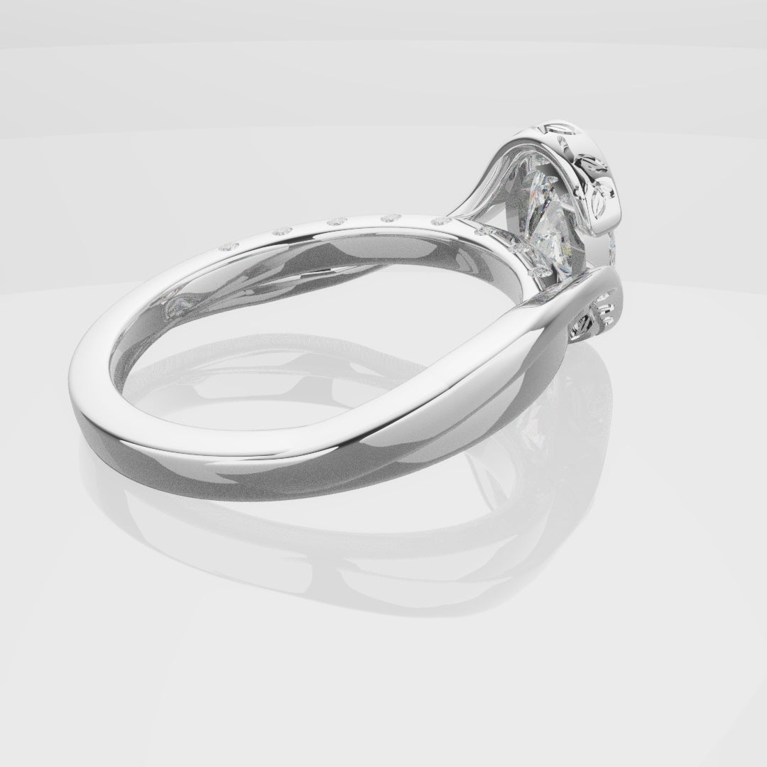 Flowing Vine Oval Diamond Engagement Ring with Hidden Diamonds