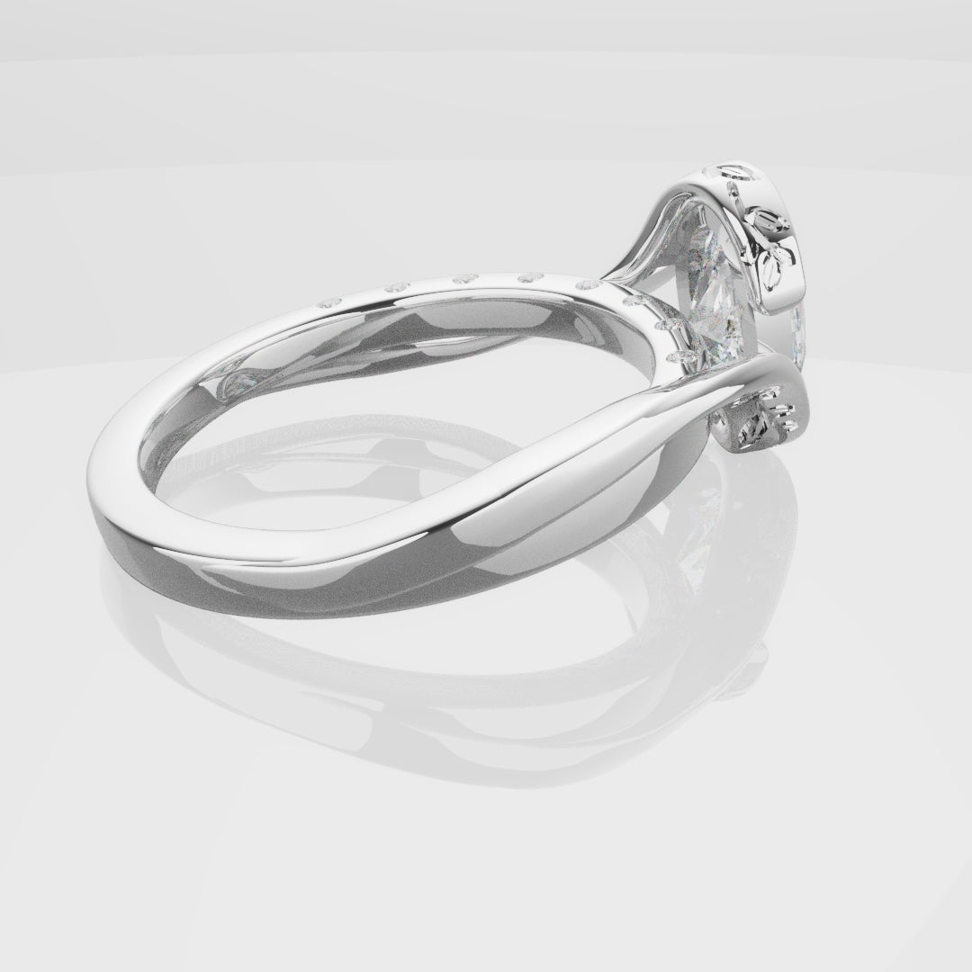 Flowing Vine Oval Diamond Engagement Ring with Hidden Diamonds