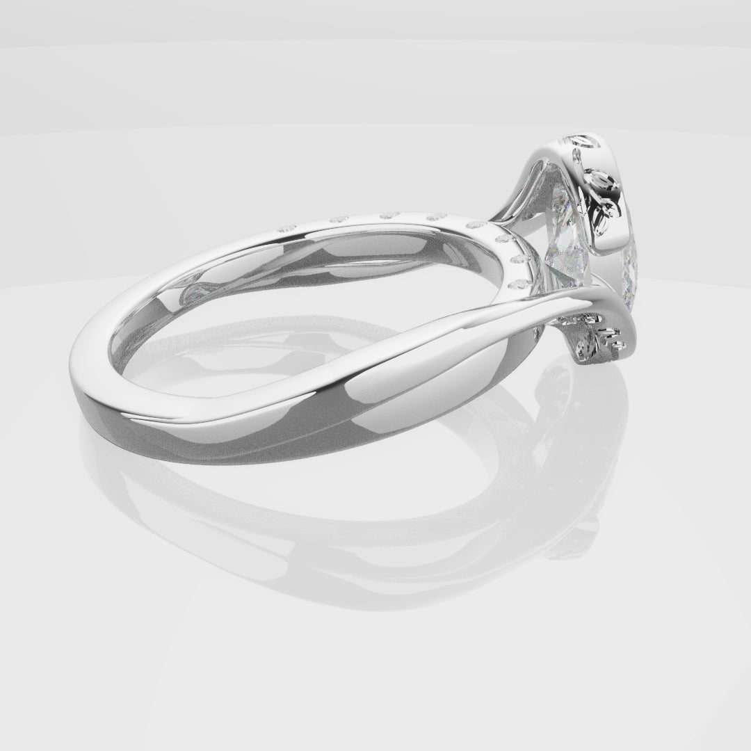 Flowing Vine Oval Diamond Engagement Ring with Hidden Diamonds