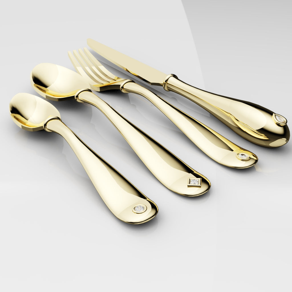 18ct Yellow Gold Cutlery Set - With 0.50ct GIA Certified Diamonds