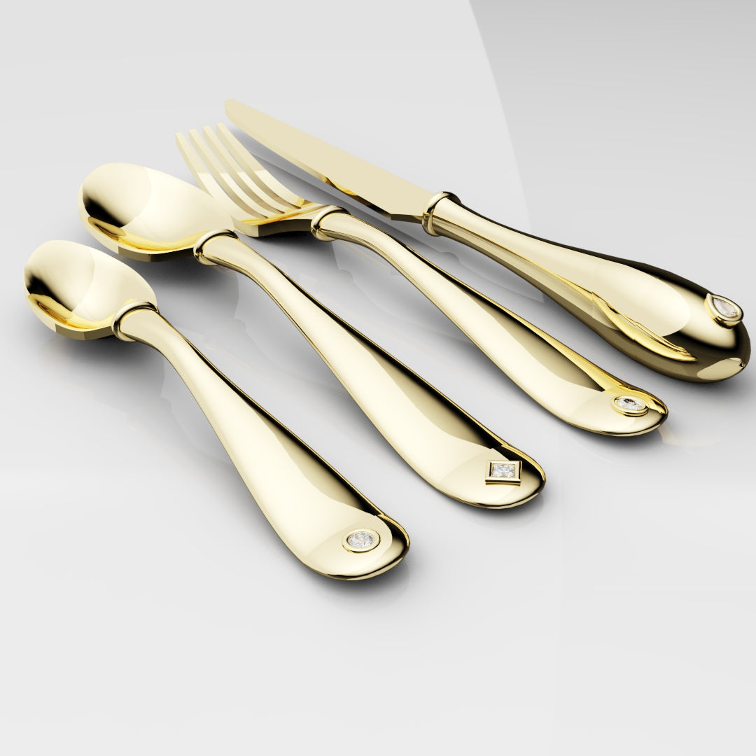 18ct Yellow Gold Cutlery Set - With 0.50ct GIA Certified Diamonds