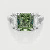 Green Sapphire and Baguette Diamond Engagement Ring