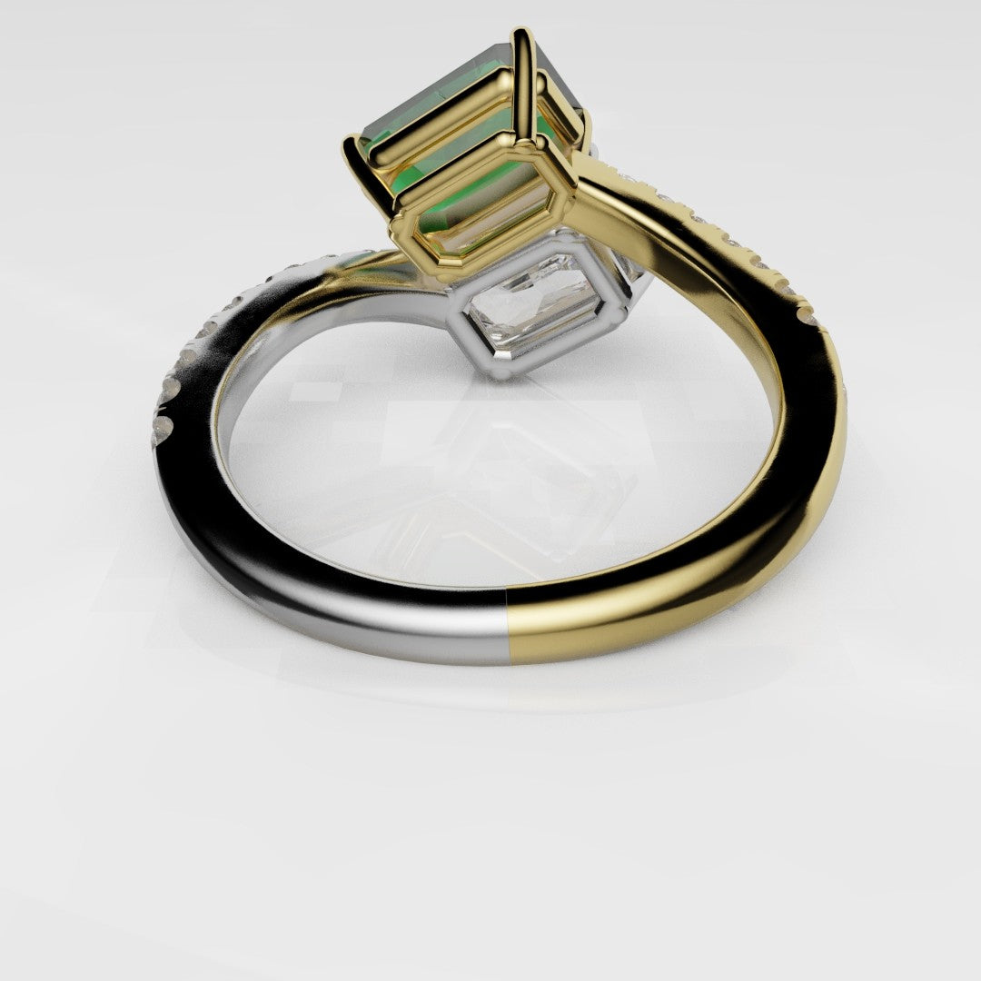 Emerald and Diamond Toi Et Moi Engagement Ring