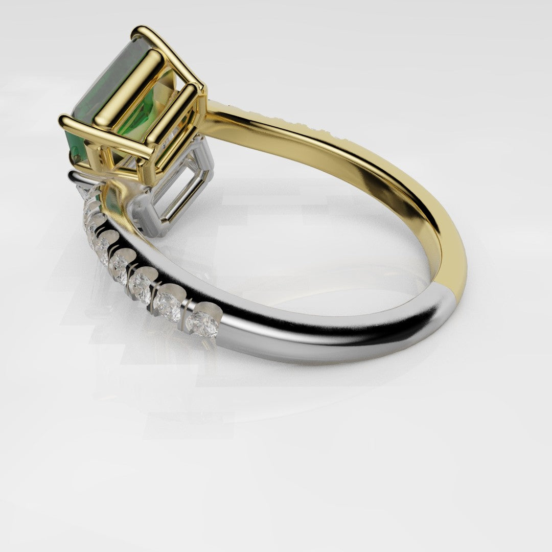 Emerald and Diamond Toi Et Moi Engagement Ring