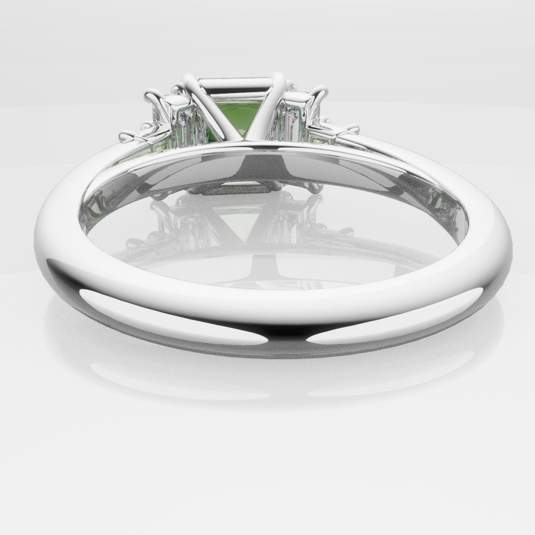 Green Sapphire and Baguette Diamond Engagement Ring