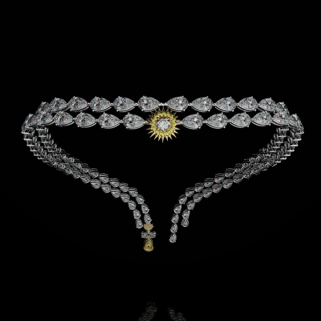 Bespoke High Jewellery Sun and Moon Necklace - White gold and Yellow Gold