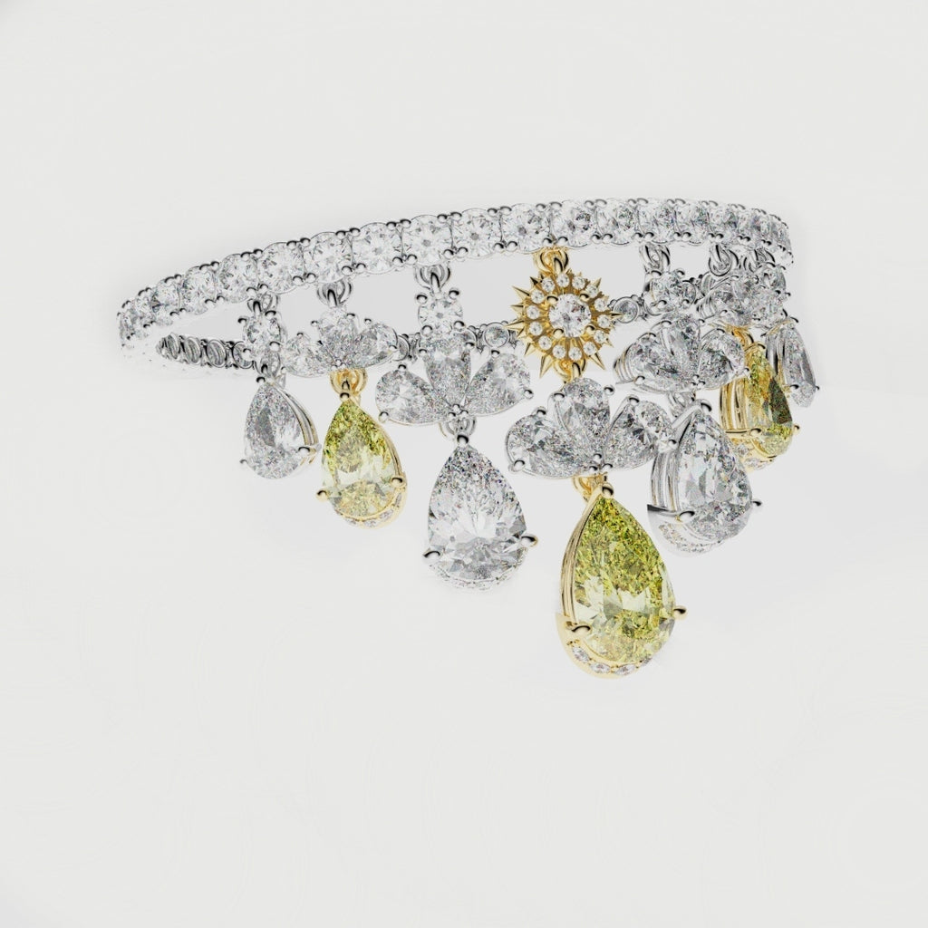 Bespoke High Jewellery Sun and Moon Bracelet - 18ct white gold and Yellow gold