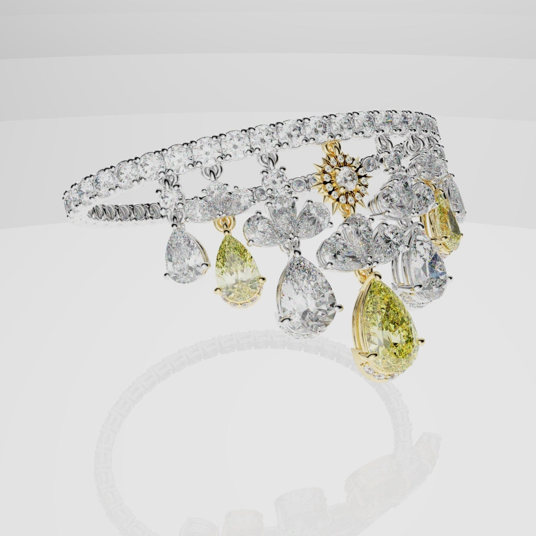 Bespoke High Jewellery Sun and Moon Bracelet - 18ct white gold and Yellow gold