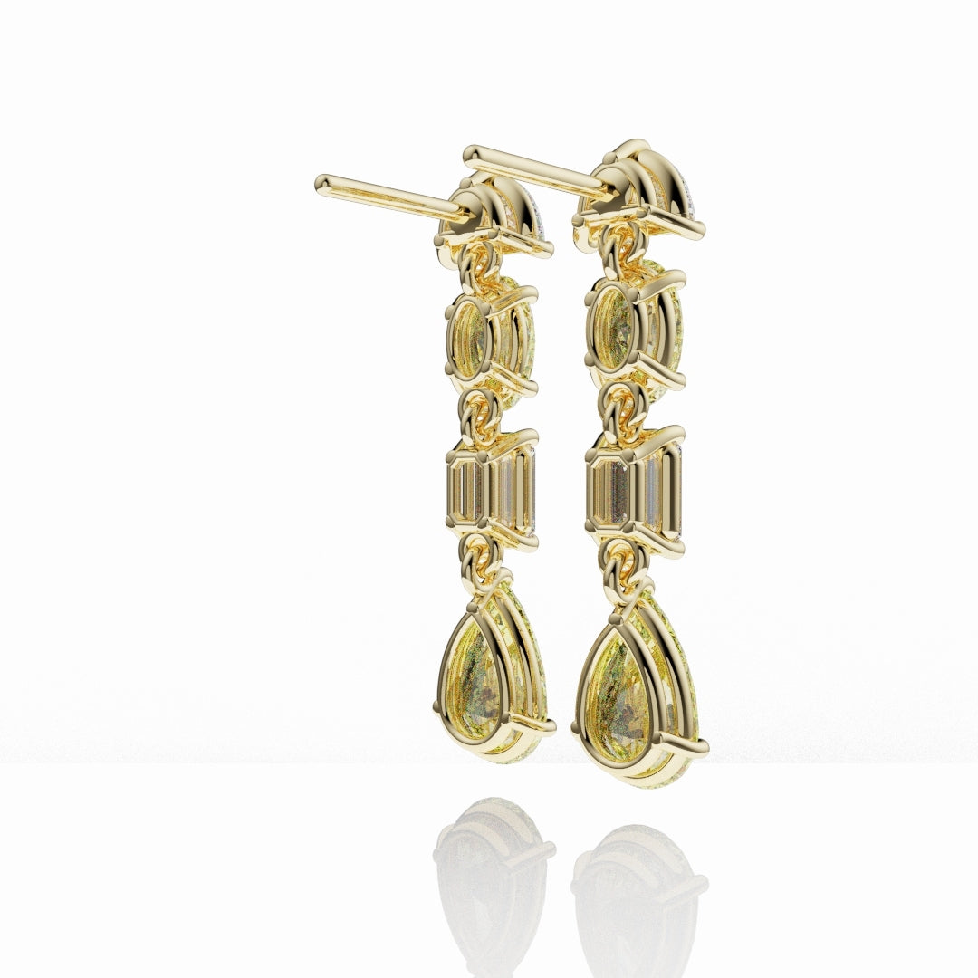 Fine jewellery yellow diamond drop earrings inspired by multi-shape high jewellery craftsmanship.