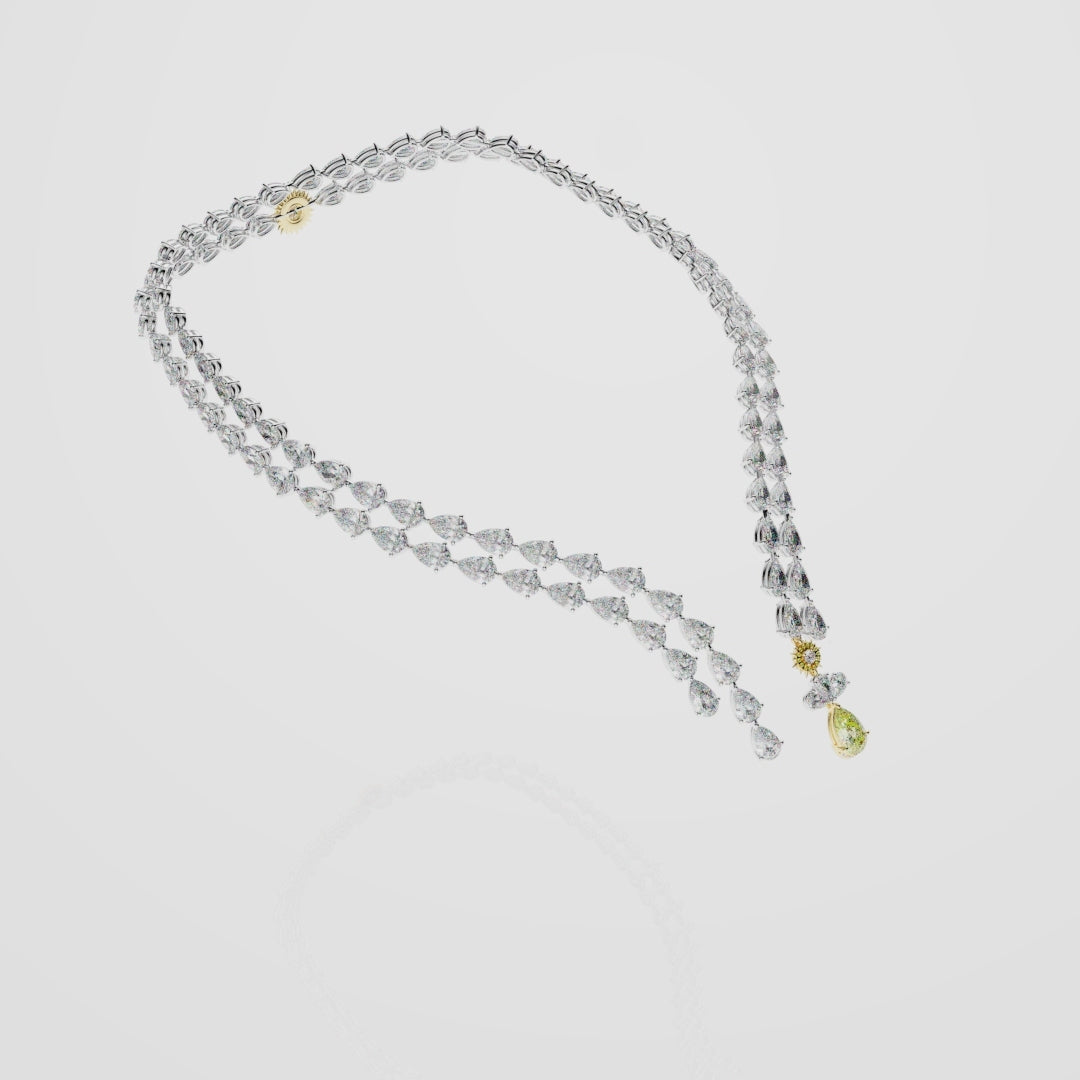 Bespoke High Jewellery Sun and Moon Necklace - White gold and Yellow Gold