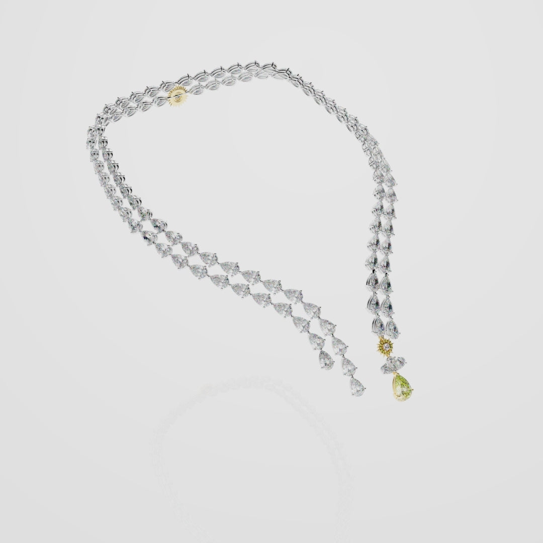 Bespoke High Jewellery Sun and Moon Necklace - White gold and Yellow Gold